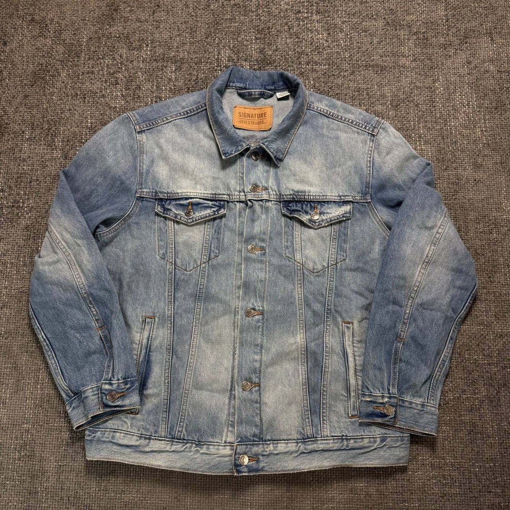 Signature Levi Strauss Denim Trucker Jacket Mens L Blue Classic Workwear